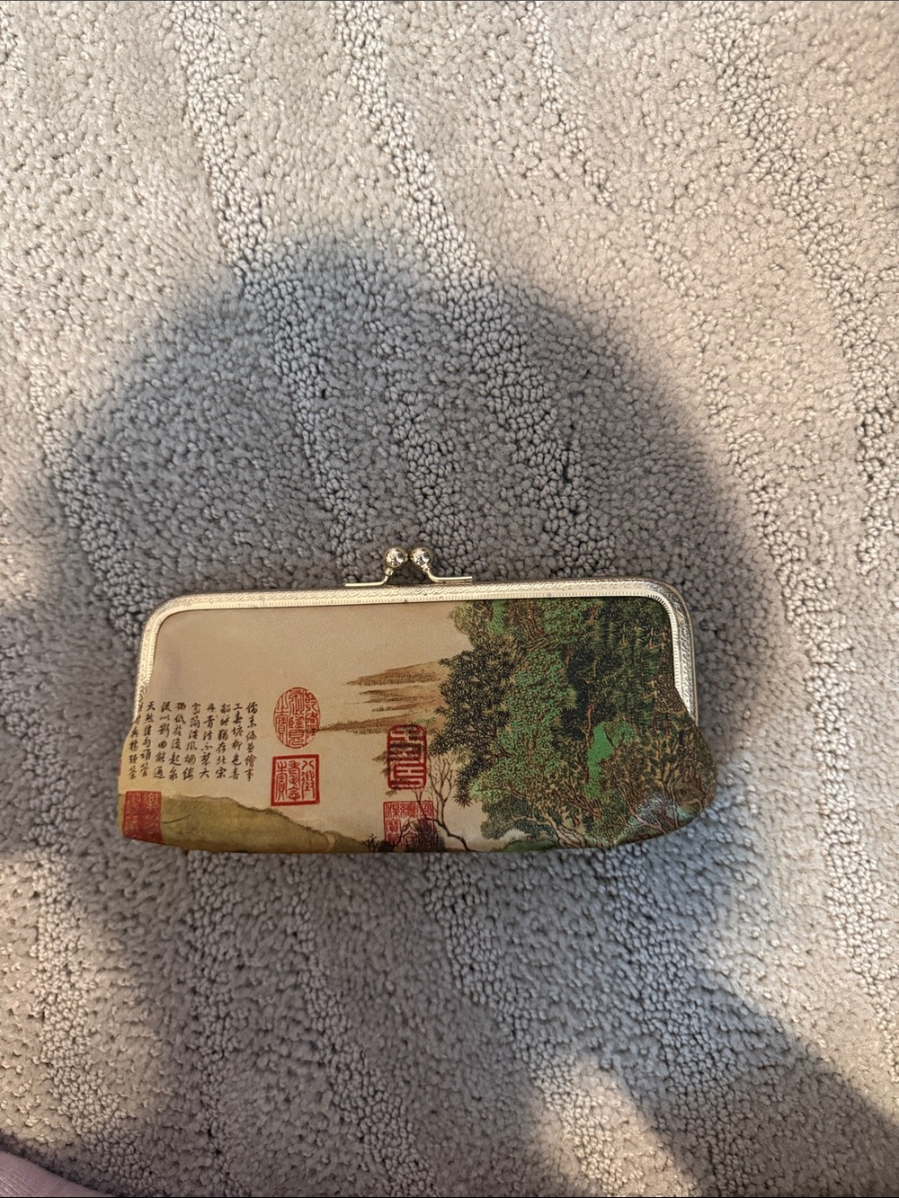 3x7 Chinese Traditional Landscape Print Clasp Wallet - Green